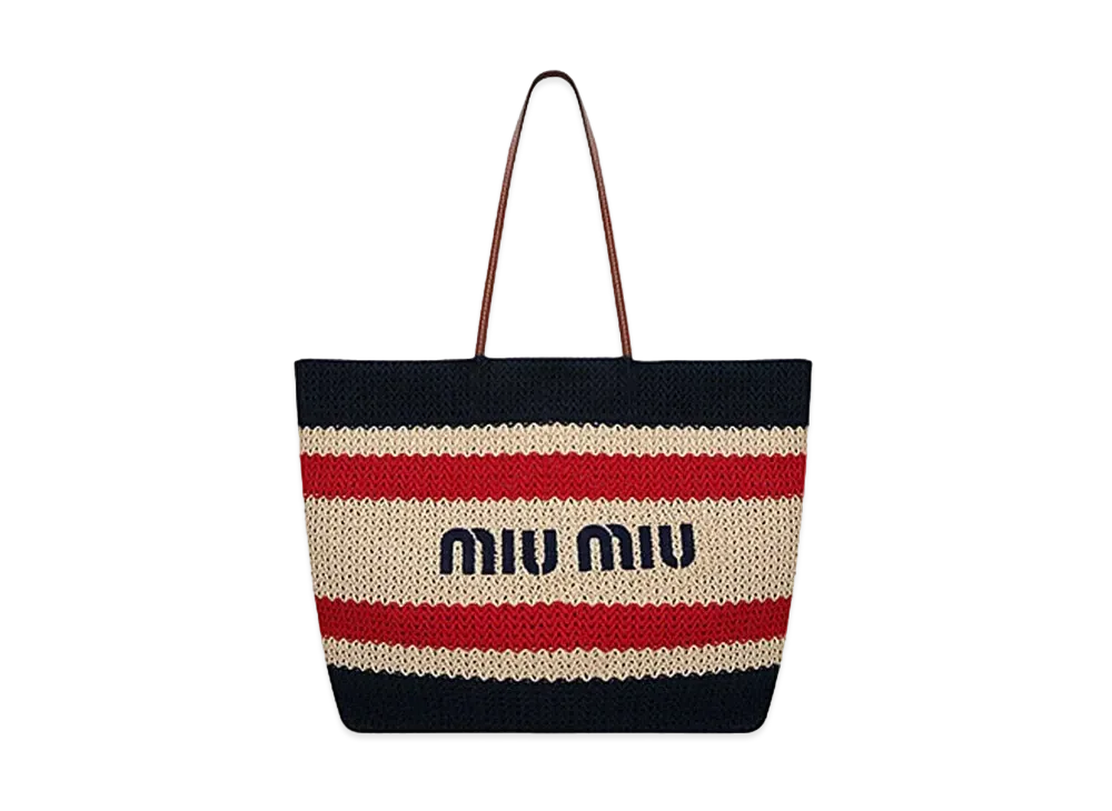 MIU MIU Raffia and Cotton Tote Bag "Natural"