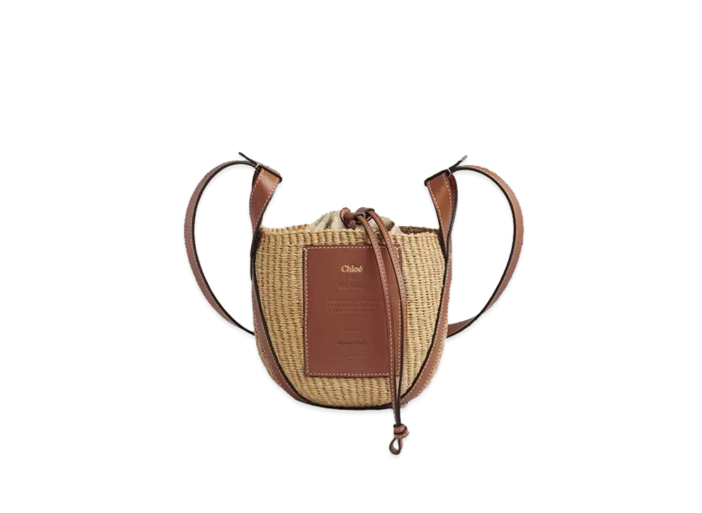 Chloe Small Basket In Fair Trade Paper & Shiny Calfskin "Brown"