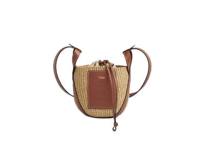 Chloe Small Basket In Fair Trade Paper & Shiny Calfskin "Brown"