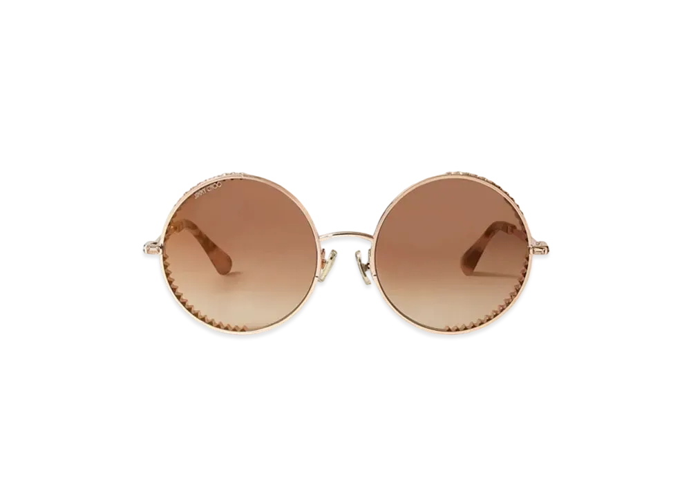 Jimmy Choo Goldy Round Frame Sunglasses With Swarovski Crystals "Gold Copper"