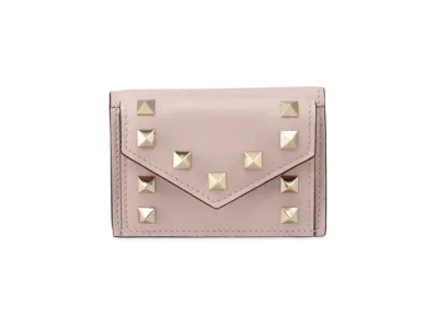 Valentino Rock Studs Calfskin Small Wallet "Rose Quartz"