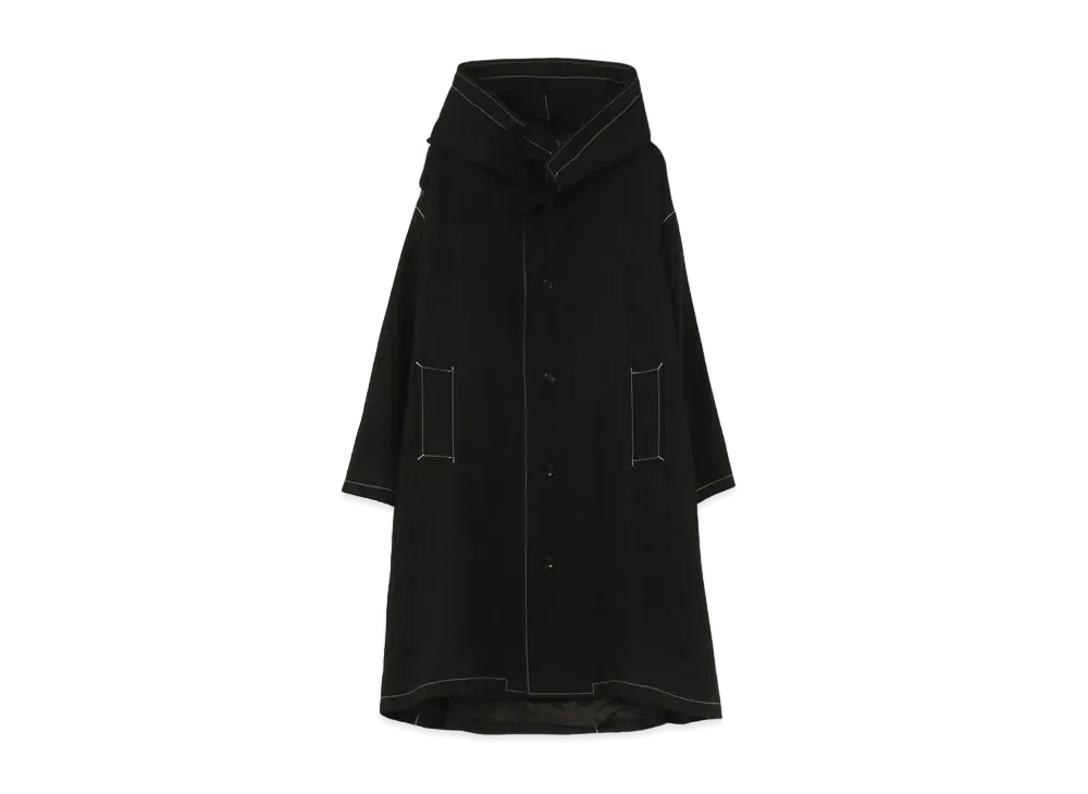 Yohji Yamamoto Y's GABARDINE CHAIN STITCH BIG HOODED COAT "Black"