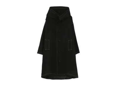 Yohji Yamamoto Y's GABARDINE CHAIN STITCH BIG HOODED COAT "Black"