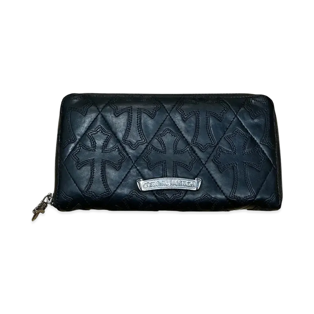 Chrome Hearts REC F ZIP Cemetery Cross Quilted Leather Wallet "Black"