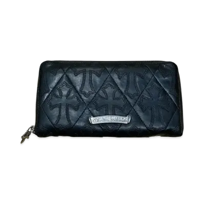 Chrome Hearts REC F ZIP Cemetery Cross Quilted Leather Wallet "Black"