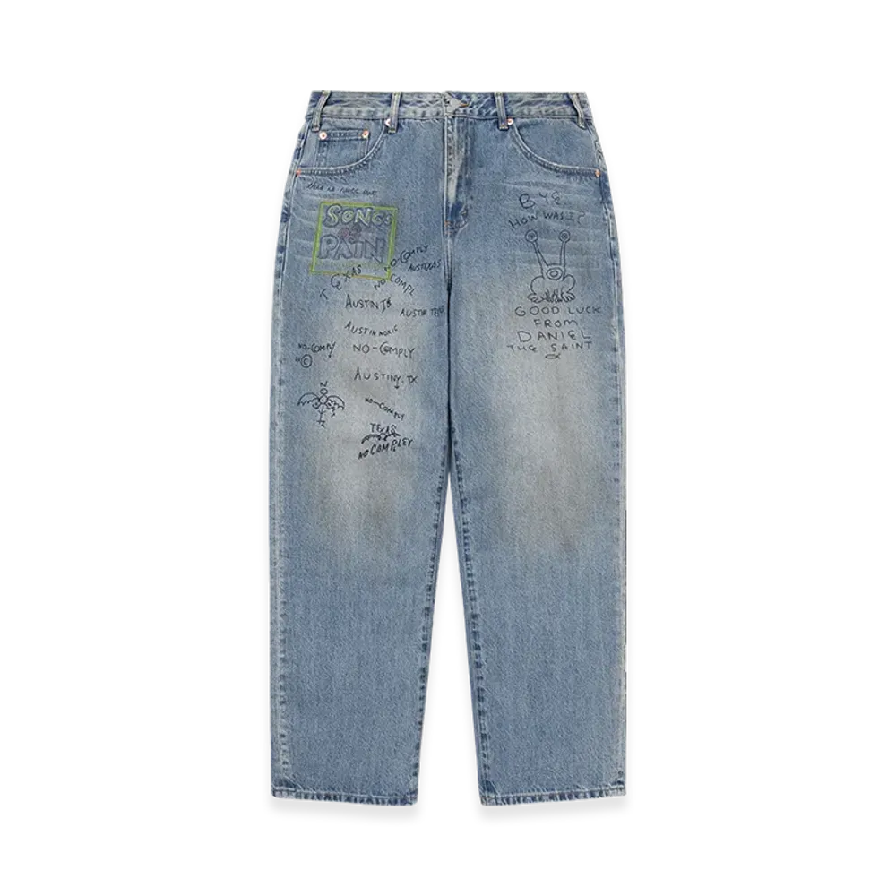 thisisneverthat x Daniel Johnston SONGS of PAIN Denim Pant "Washed Blue"