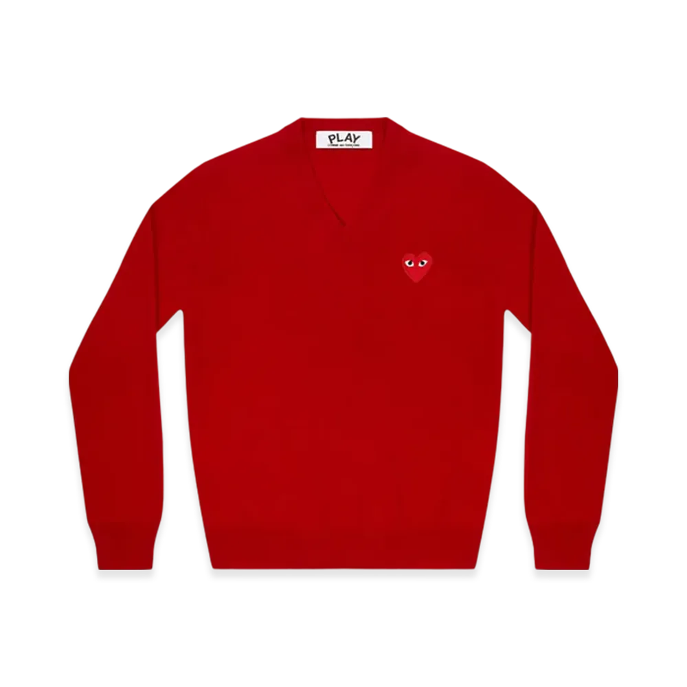 PLAY COMME des GARCONS Unisex V-Neck Sweater "Red"