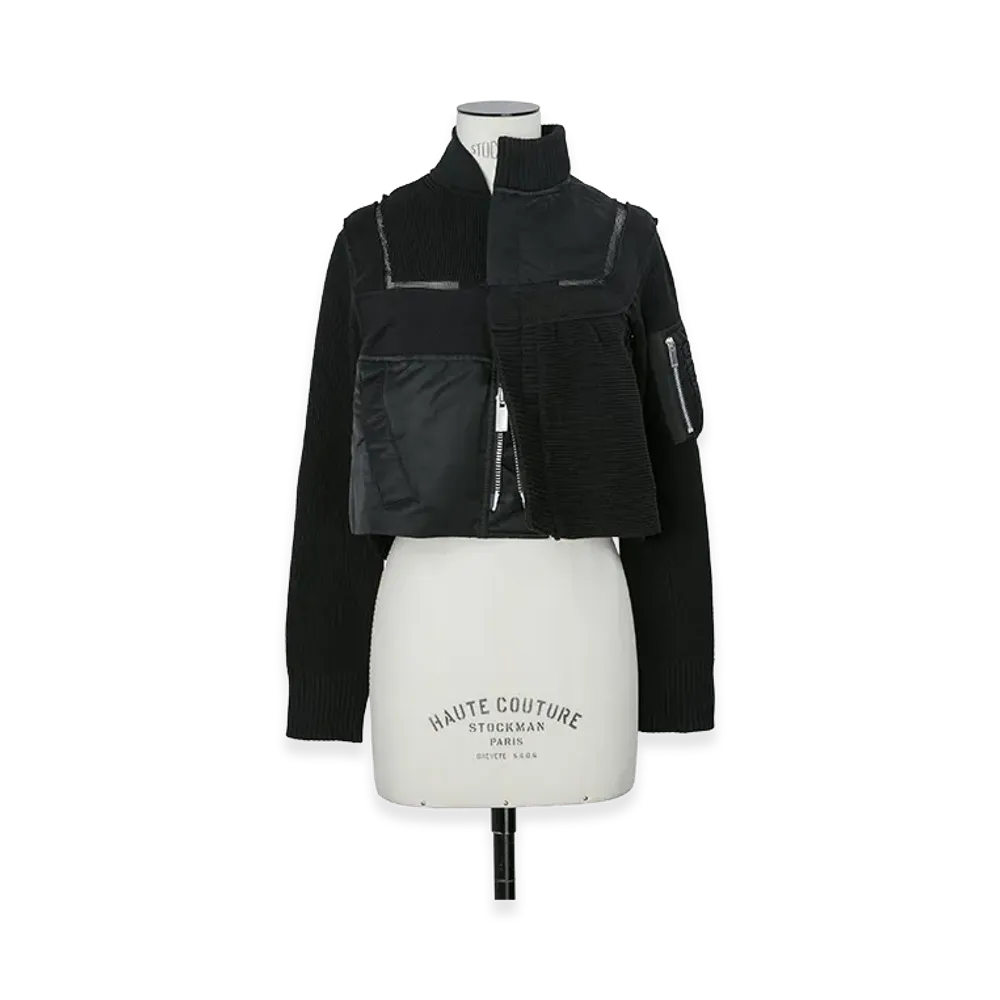 sacai Women's Nylon Twill x Knit Blouson "Black"
