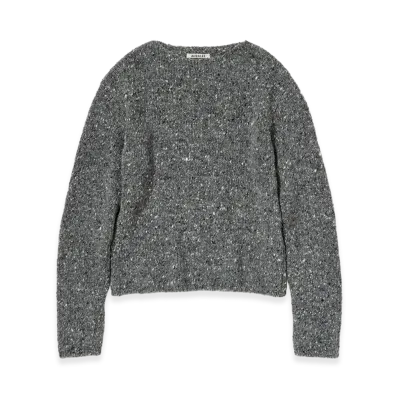 AURALEE Women's Low-Gauge Homespun Tweed Knit Boat-Neck P/O "Top Charcoal"