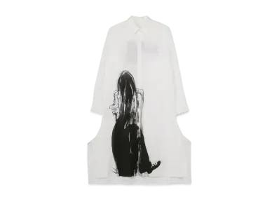 Yohji Yamamoto Y's LES ARTS GRAPHIQUES BROAD YY HANDWRITE PRINT CURVE SLIT BLOUSE "White"