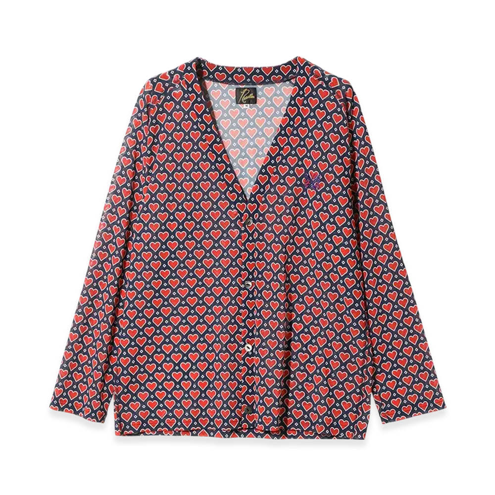 NEEDLES V Neck Cardigan - Poly Mesh/Printed "Red"