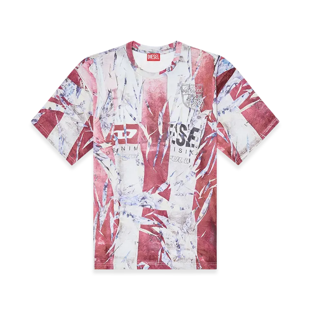 Diesel T-Boxt-R13 T-shirt with trompe l'oeil cracked print "Red/White"