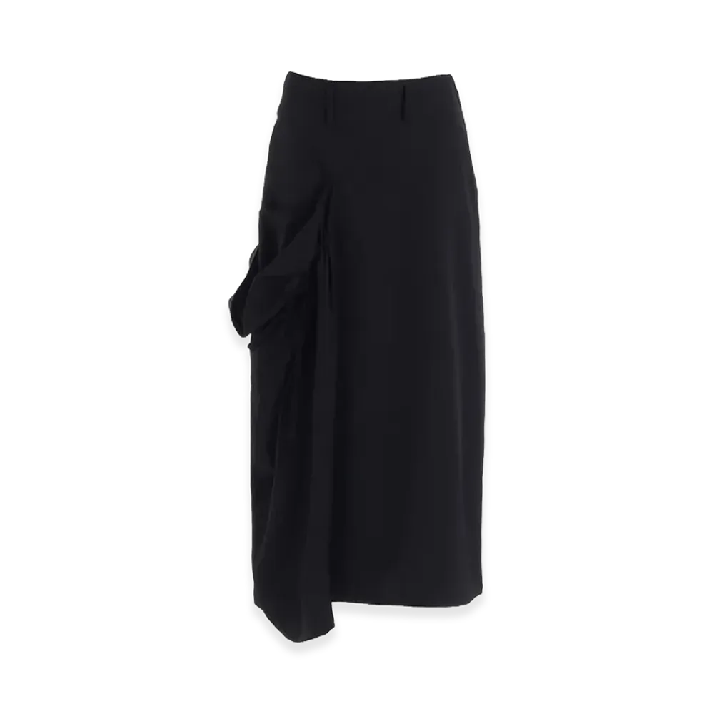Y's Wool Gabardine Side Gathered Skirt "Black"