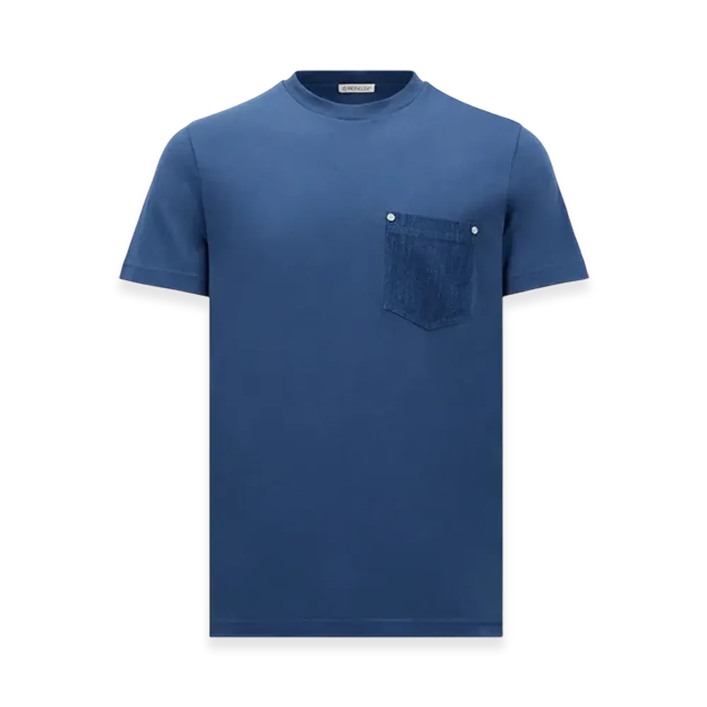 MONCLER Cotton & Denim T-Shirt with Pocket "Blue"