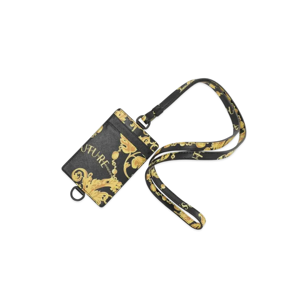 VERSACE JEANS COUTURE Card Case with Strap Range Chain Baroque Sketch "Black/Gold"