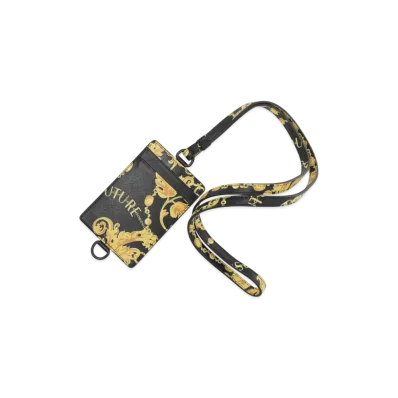VERSACE JEANS COUTURE Card Case with Strap Range Chain Baroque Sketch "Black/Gold"