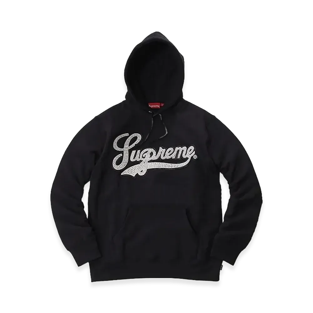Supreme Studded Leather Script Hooded Sweatshirt "Black"