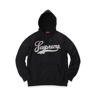 Supreme Studded Leather Script Hooded Sweatshirt "Black"