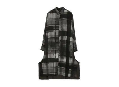 Yohji Yamamoto Y's LES ARTS GRAPHIQUES Ry/LAWN HANDWRITING CHECK PRINT CURVE SLIT BLOUSE "White/Black"