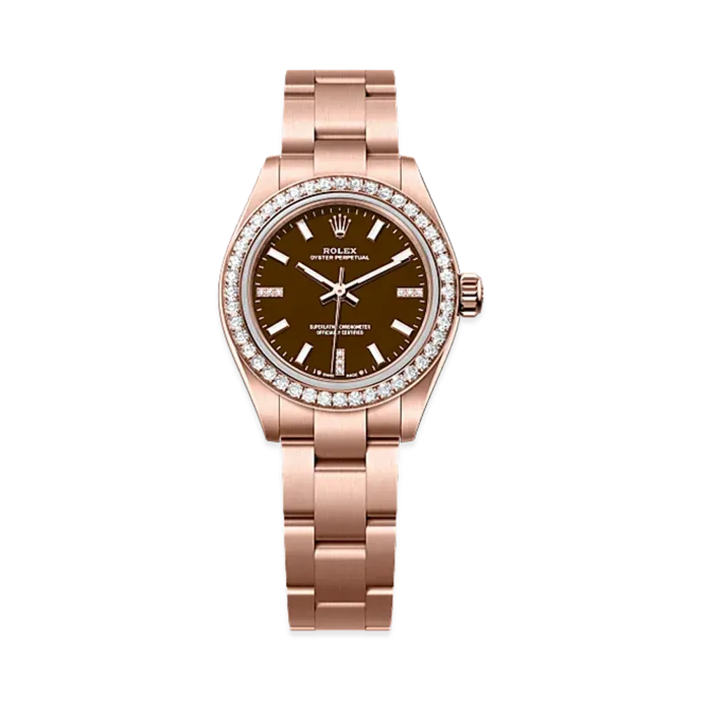 ROLEX Oyster Perpetual 28 Everose Gold Diamond "Brown Stone"