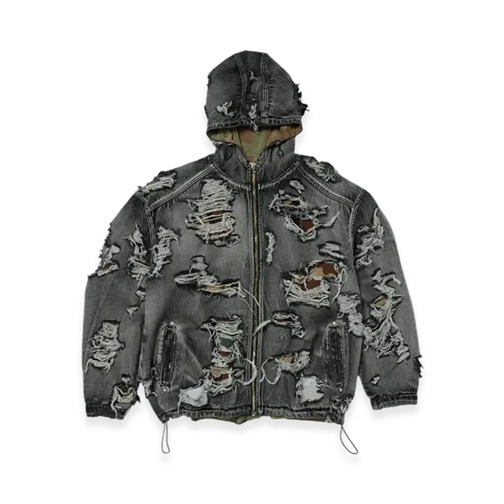THUG CLUB Hell Denim Camo Hooded Zip-Up "Black"