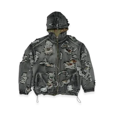 THUG CLUB Hell Denim Camo Hooded Zip-Up "Black"