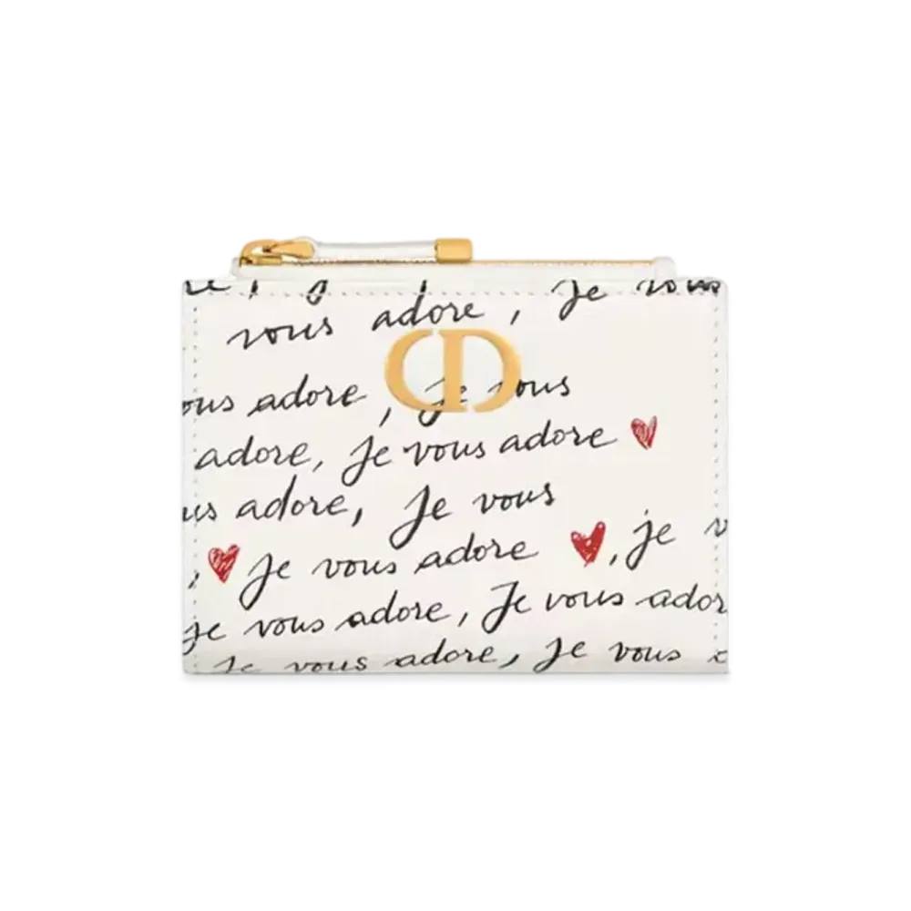 Dior Dioramour Dior Caro Dahlia Wallet Calfskin with Je Vous Adore Print "White/Black/Red"