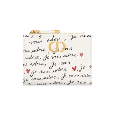 Dior Dioramour Dior Caro Dahlia Wallet Calfskin with Je Vous Adore Print "White/Black/Red"