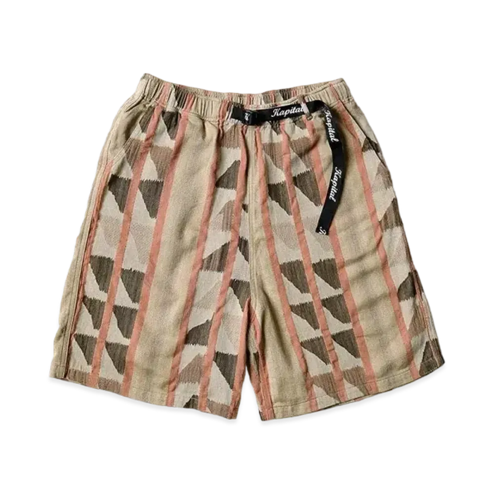 KAPITAL Cotton Pueblo Stripe Easy Shorts "Pink Beige"