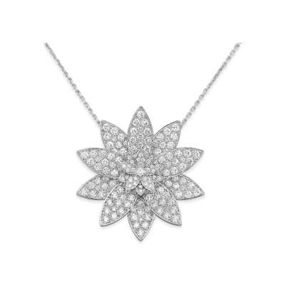 Van Cleef & Arpels Lotus clip pendant large model "18K White gold/Diamond"