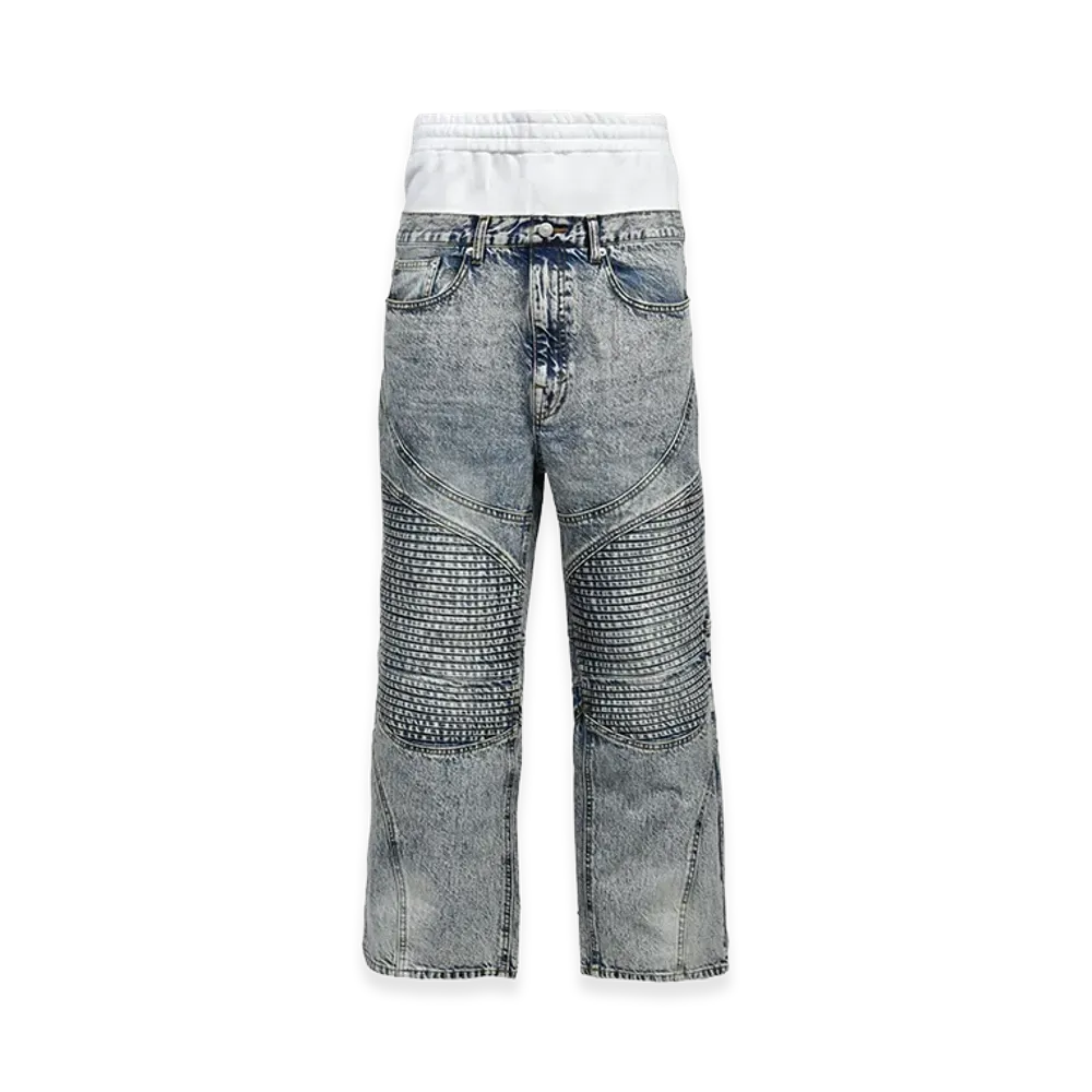 BREATH Layered Biker Denim Pants "Indigo"