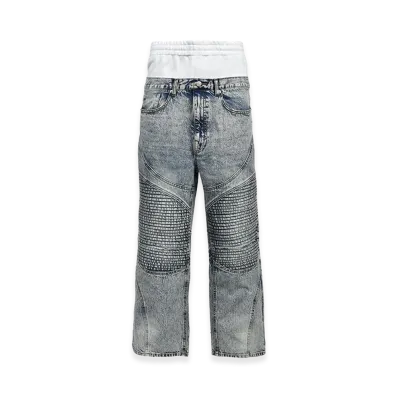 BREATH Layered Biker Denim Pants "Indigo"