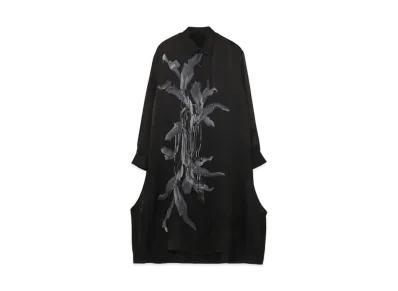 Yohji Yamamoto Y's LES ARTS GRAPHIQUES 12 MOMME Si/SATIN BANANA LEAVE CURVE SLIT BLOUSE "Black"