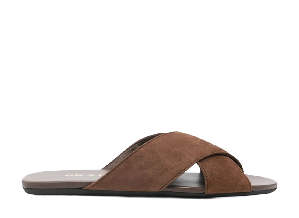 PRADA Women's Chocolate Suede Slippers "Brown"