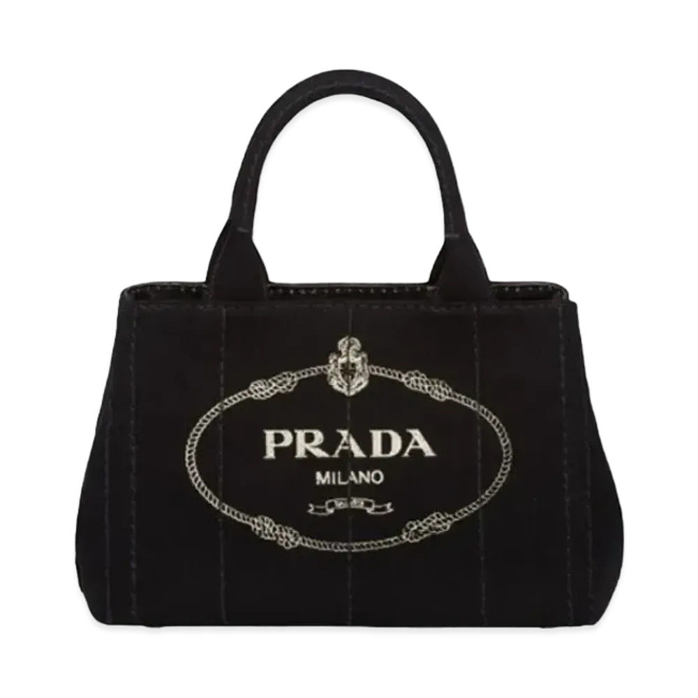 PRADA Canapa Fablic Handbag "Black/Off White"