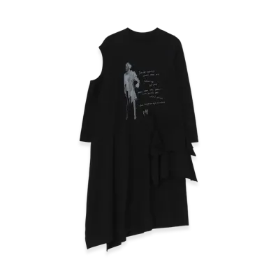 Yohji Yamamoto Combed Jersey Pigmented Pt Print Detail Dress "Black"