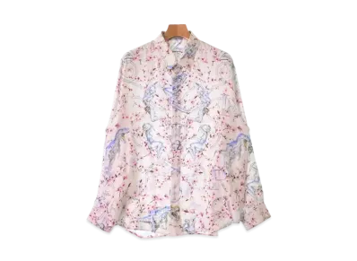 Dior x Hajime Sorayama Men's Flower Robot Allover Pattern Silk Long Sleeve Shirt "Beige"