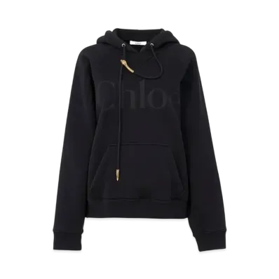 Chloe Generous Logo Hoodie In Cotton Fleece "Black"