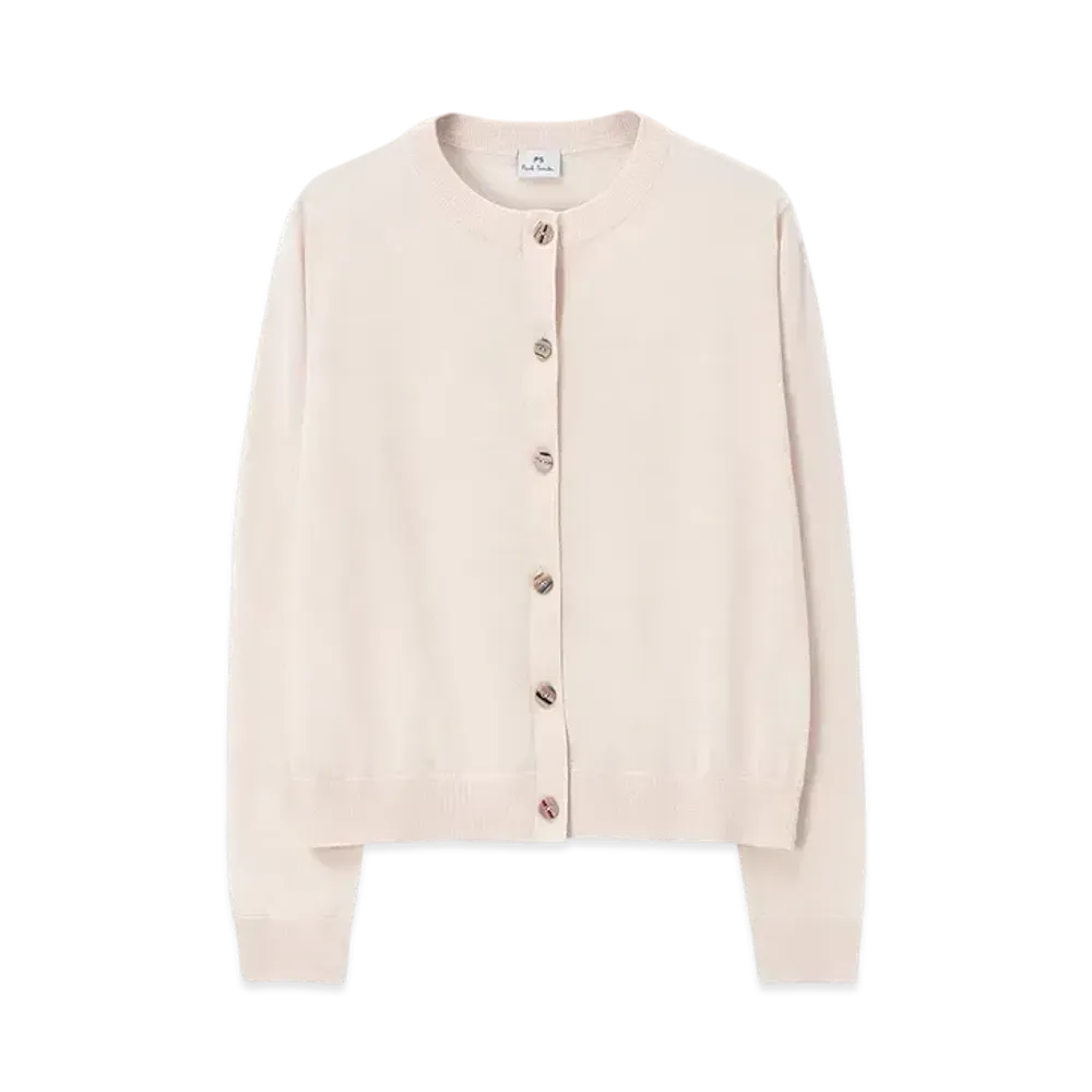 Paul Smith Women's Swirl Button Crew Neck Cardigan "Ecru"