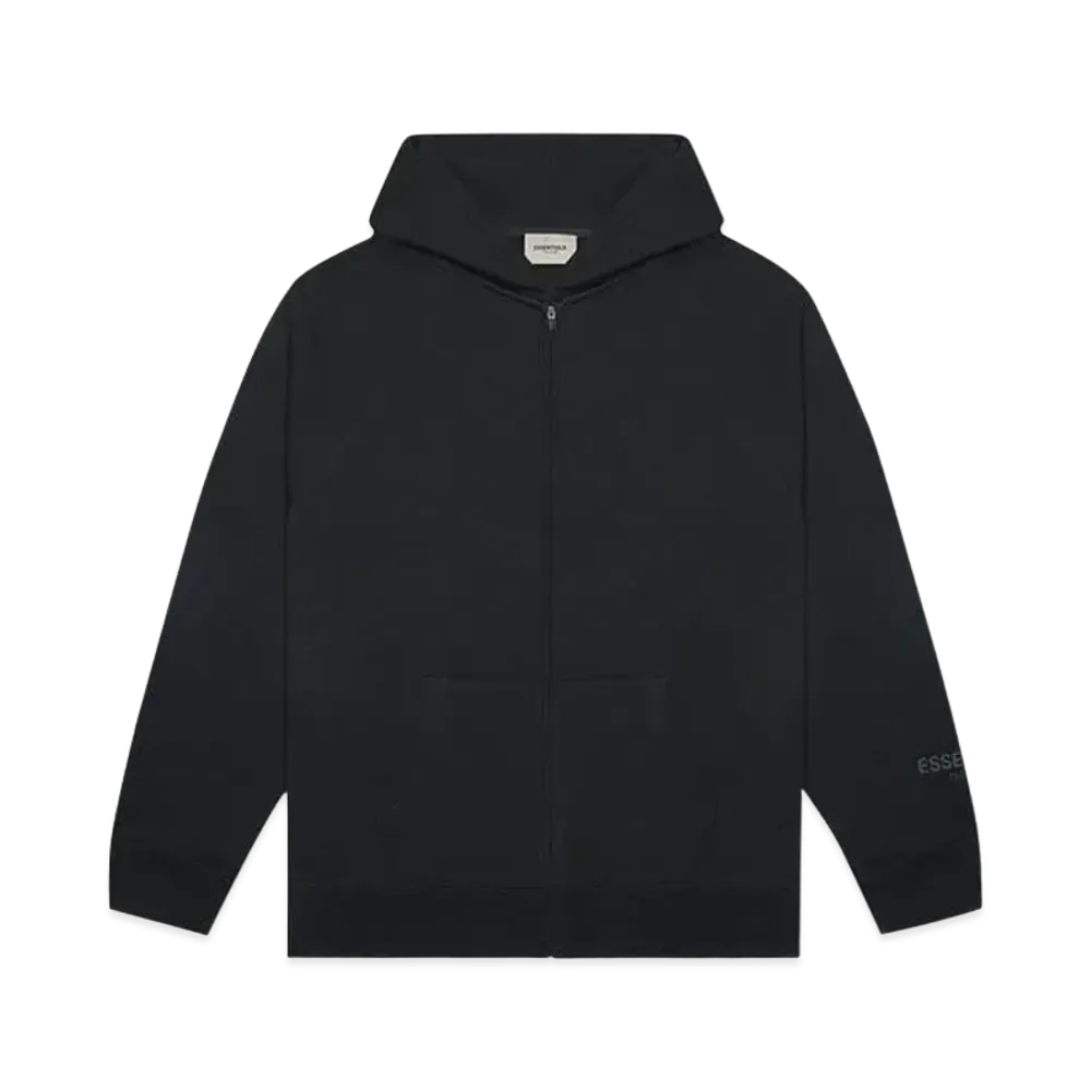 FEAR OF GOD ESSENTIALS 3D Silicon Applique Full Zip Up Hoodie "Black"