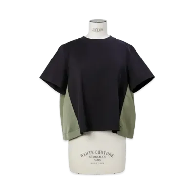 sacai Nylon Twill x Cotton Jersey T-Shirt "Navy/Khaki"