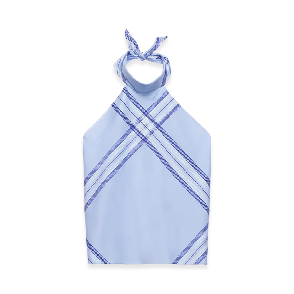 PRADA Women's Checked Cotton Halter Top "Sky Blue"