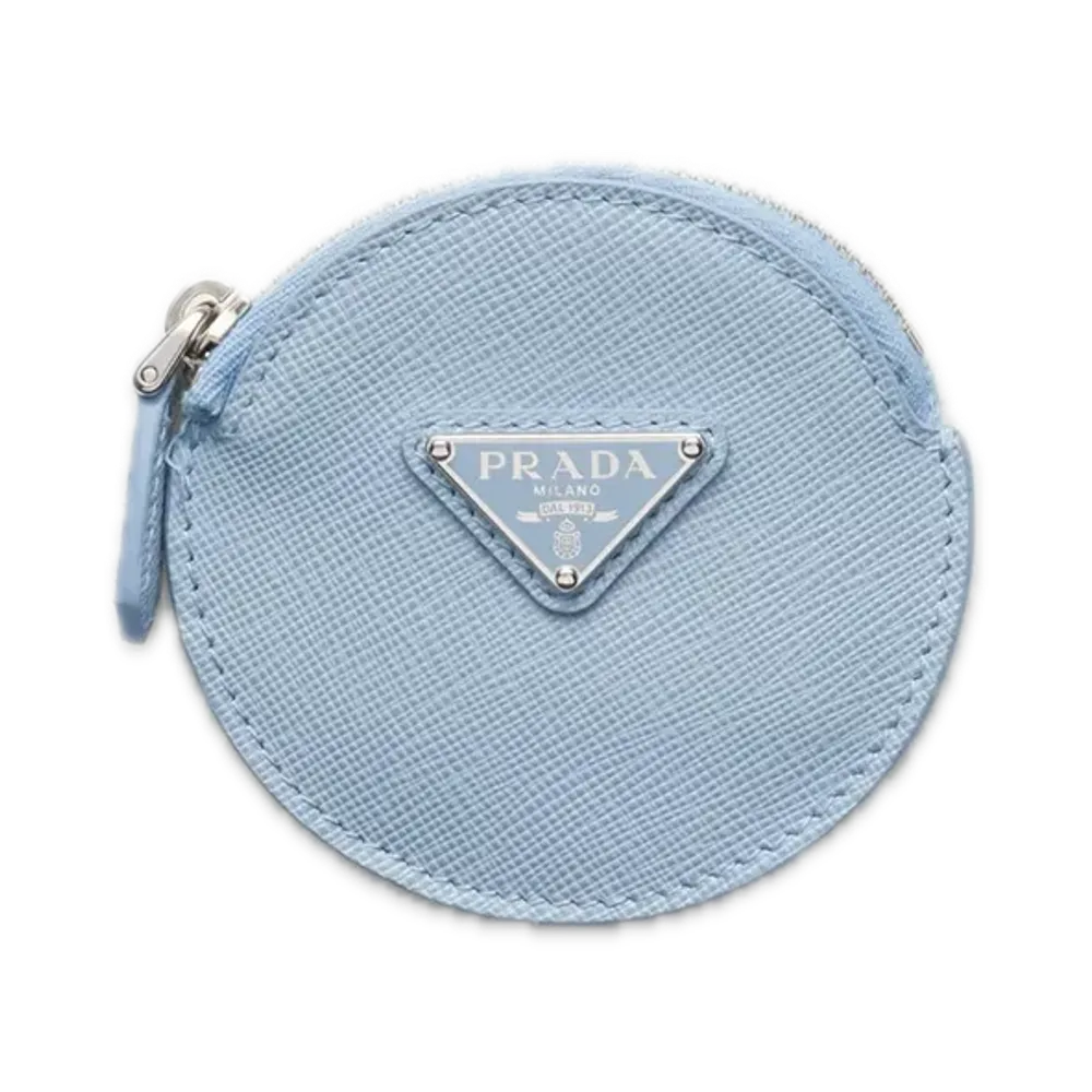 PRADA Saffiano Triangle Coin Case "Light Blue"