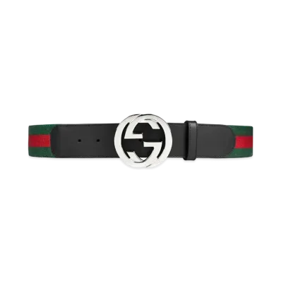 GUCCI Web Belt With G Buckle "Green/Red"