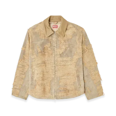 Diesel D-Ivar-Fsg Jacket In Overdyed Floating-Thread Denim "Light Brown"