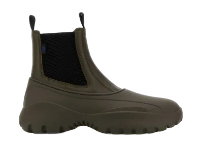 Burberry Leather And Rubber Chelsea Scoot Ankle Boots "Green"
