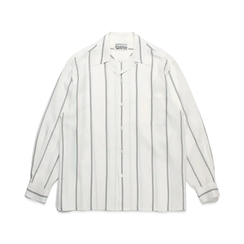 WACKO MARIA Striped Open Collar Shirt "White"