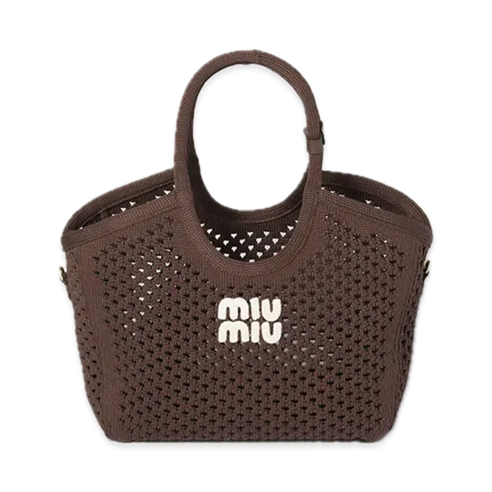 MIU MIU Ivy Cotton Mesh Tote Bag "Brown"