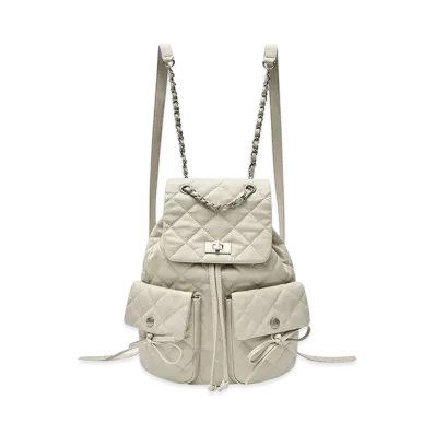 Matin Kim Double Pocket Quilting Backpack "Light Beige"