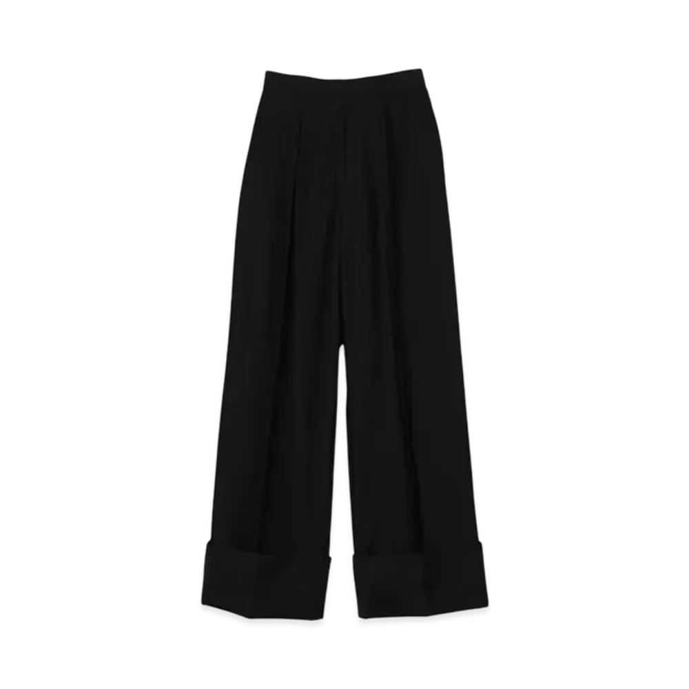 Graphpaper Cotton Cupro Back Satin Wide Trousers "Black"